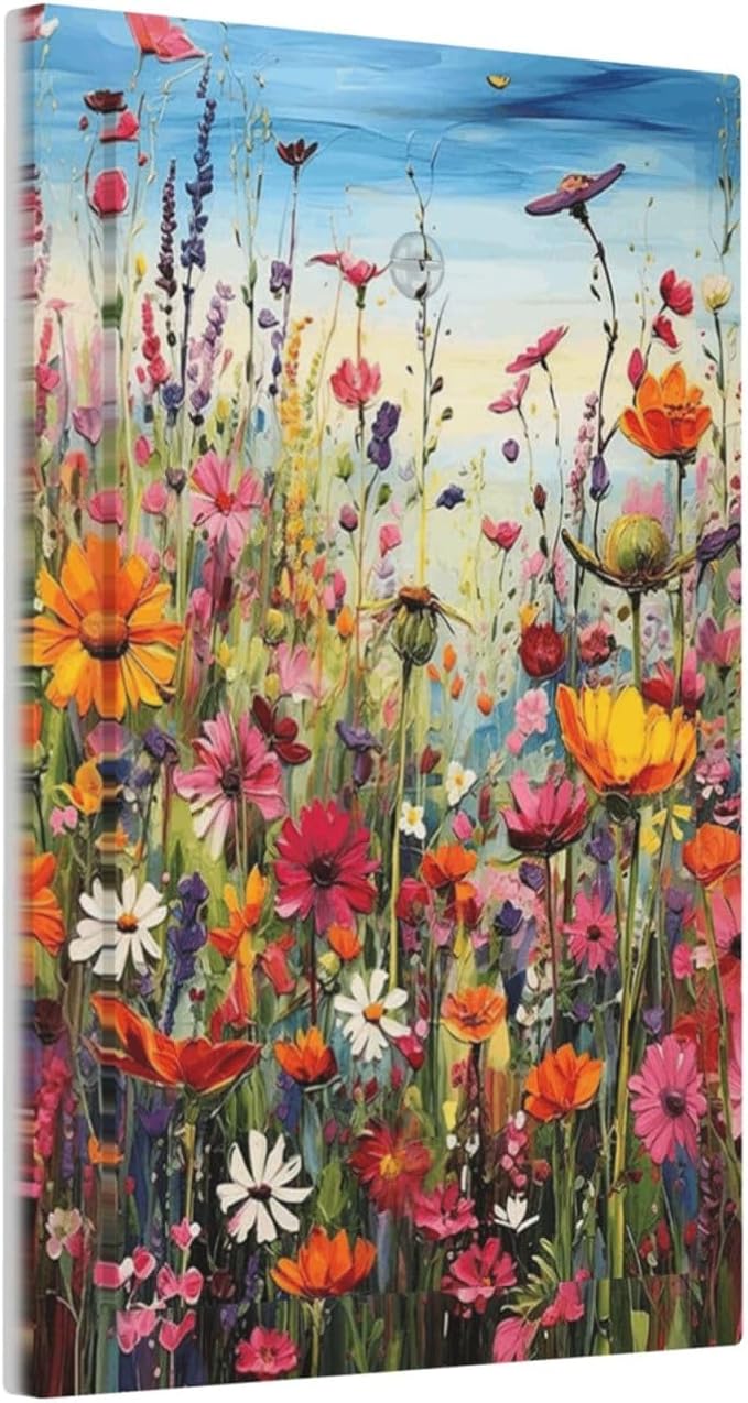 Colorful Wildflowers Painting Floral Flower Light Switch Cover Plate 1 Gang No Device Blank Electrical Wall Plates Faceplate Decorative Switch Plate Covers for Bedroom Living Room Decor
