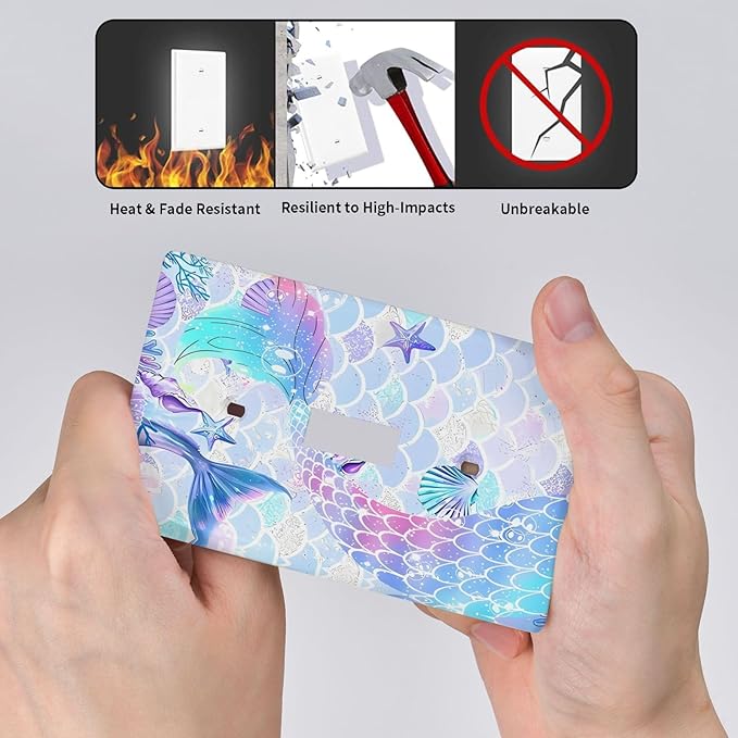 Mermaid Girl Light Switch Cover Plates Decorative 1 Gang Single Toggle Wall Plate Electrical Switchpalte Faceplate for Kid Bedroom Home Bathroom Decor 4.5" x 2.76"