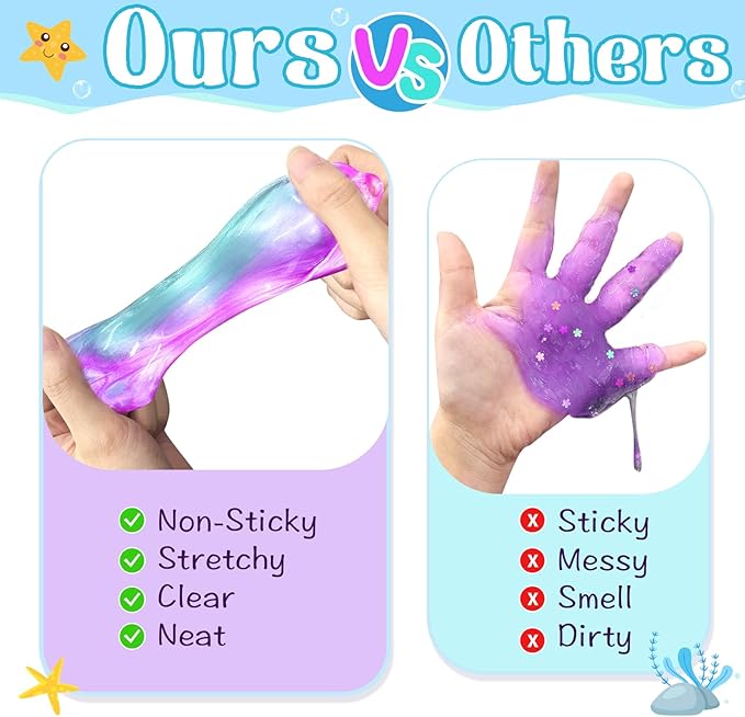 24 Pack Mermaid Slime Party Favors for Kids Slime Cup Bulk DIY Stress Relief Putty Toy Christmas Easter Birthday Goodie Bag Stuffer Classroom Reward for Girls Boys Stretchy Non-Sticky