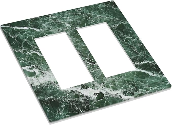 Decorative Outlet Covers Forest Marble Dark Green With White Vein 2 Gang Double Gfci Rocker Electrical Wall Panels Light Switch Cover Plate For Bathroom Kitchen Decor