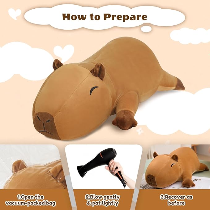 Finebee Weighted Capybara Stuffed Animals, Cute Weighted Capybara Plush, Soft Stuffed Weighted Plushie Pillow Gifts for Girls Boys(13.8" 1.6Lbs)