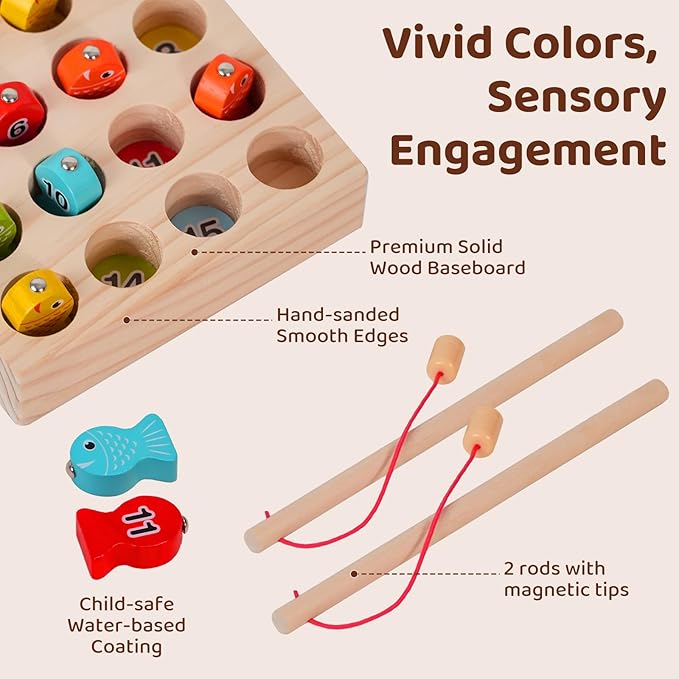 Dementia Therapy Wooden Magnetic Fishing Game for Seniors - Alzheimer's Cognitive Activities & Memory Recall Tools, Fine Motor Skill Training for Elderly Patients