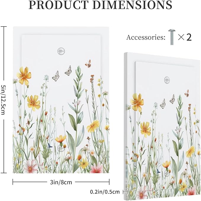 Light Switch Covers Rustic Colorful Floral Butterfly Watercolor Flowers Decorative Switch Plates 1 Gang Blank No Device Outlet Covers Electrical WallPlates for Bathroom Bedroom Decor