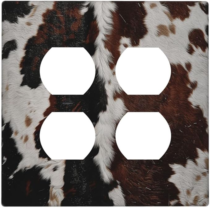 Cowhide Print Abstract Animal Fur Rustic Outlet Covers 2 Gang Double Duplex Decorative Light Switch Covers Electrical Wallplates Socket Faceplate for Farmhouse Home Decor