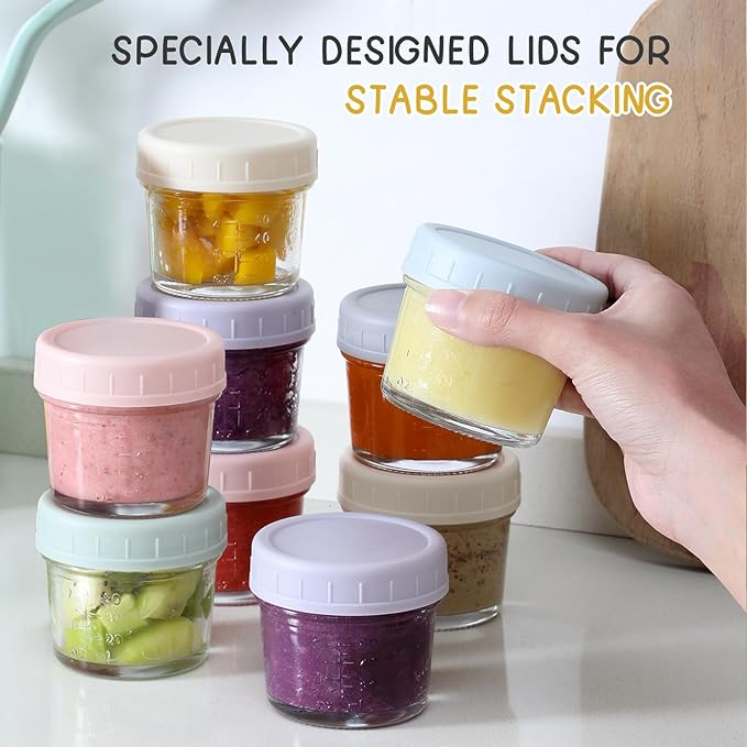 VITEVER 6 Pack Glass Baby Food Storage Containers - 4 oz Baby Food Storage Jars With Lids, Baby Food Maker, Microwave, Dishwasher & Freezer Safe