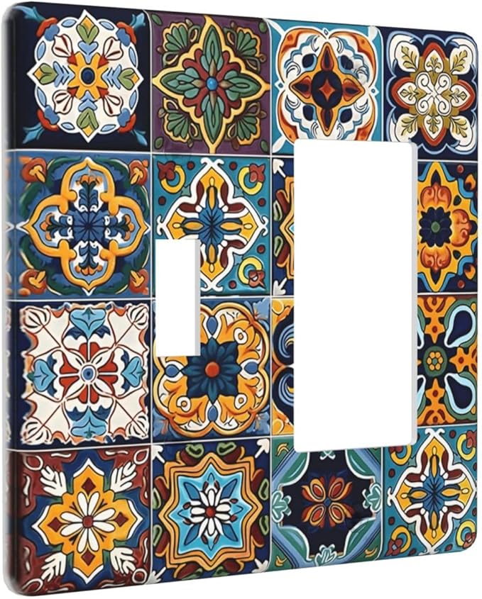 Mexican Talavera Tiles Floral Outlet Covers 1 Toggle 1 Rocker Combination Decorative Wall Plate Electrical Switch Plates Light Switch Cover Plate for Bathroom Kitchen Decor