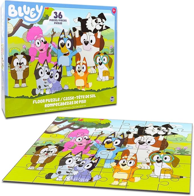 Bluey Floor Puzzle for Kids Set - Bundle with 36 Piece Floor Puzzle for Boys, Girls Plus Stickers, More | Bluey Puzzles for Kids Ages 3-5