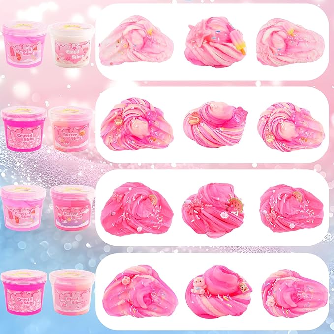 6 Pack Slimes Kit, Pink Slime Kids, Cloud Butter & Clear Slime, Party Favors, Toys for Girls Boys Ages 8-12, Goodie Bag Stuffers,9-10 Year Old Girls Birthday Gift Ideas Cute Stuff