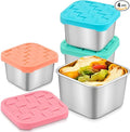 4PC 6oz Stainless Steel Snack Containers for Kids, BPA-Free Metal Toddler Snack Containers with Silicone lids, Leakproof Reusable Lunch Containers for School, Travel, Bento, Daycare
