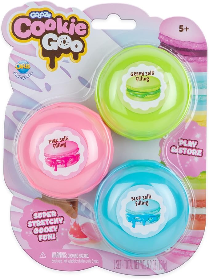 ORB Goooze Cookie Goo Slime Kit 2 Pack - 6 Total Macaron Shaped Containers with Cookie Slime - Sensory Squishy Jelly Slimes to Stretch, Squeeze for Adults and Kids - Colorful Fidget Slimes, Fun Gifts