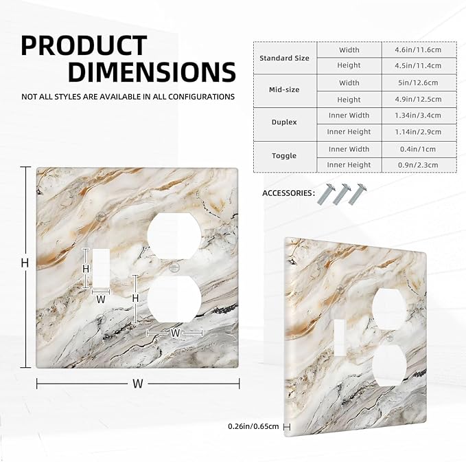 Matte Beige Gold Marble Granite Abstract Print Wallplates 1 Toggle 1 Duplex Switch Plate Electrical GFCI Faceplate Decorative Light Switch Covers for Bathroom Kitchen Decor