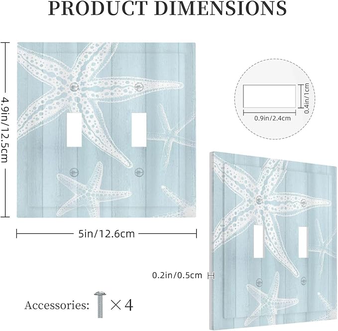 Outlet Covers Blue Wooden Plank Starfish Ocean Vintage 1 Gang Duplex Light Switch Cover Plate Decorative Wall Plates Electrical Switchplate Receptacle for Bathroom Bedroom Decor（2 Pack）