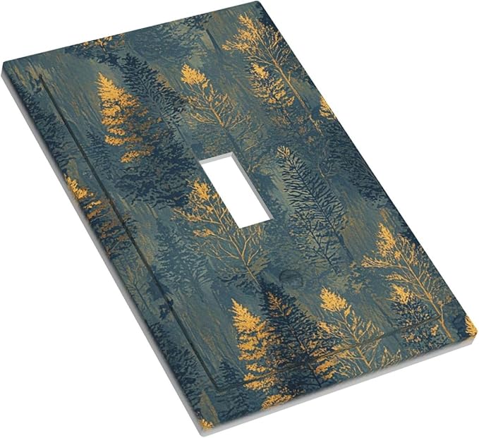 Decorative Switch Cover Plate with Golden Trees & Abstract Gradient Forest Landscape Design Single Gang Toggle Switch Plate Light Switch Covers Artistic Faceplate for Blue Retro Home Decor
