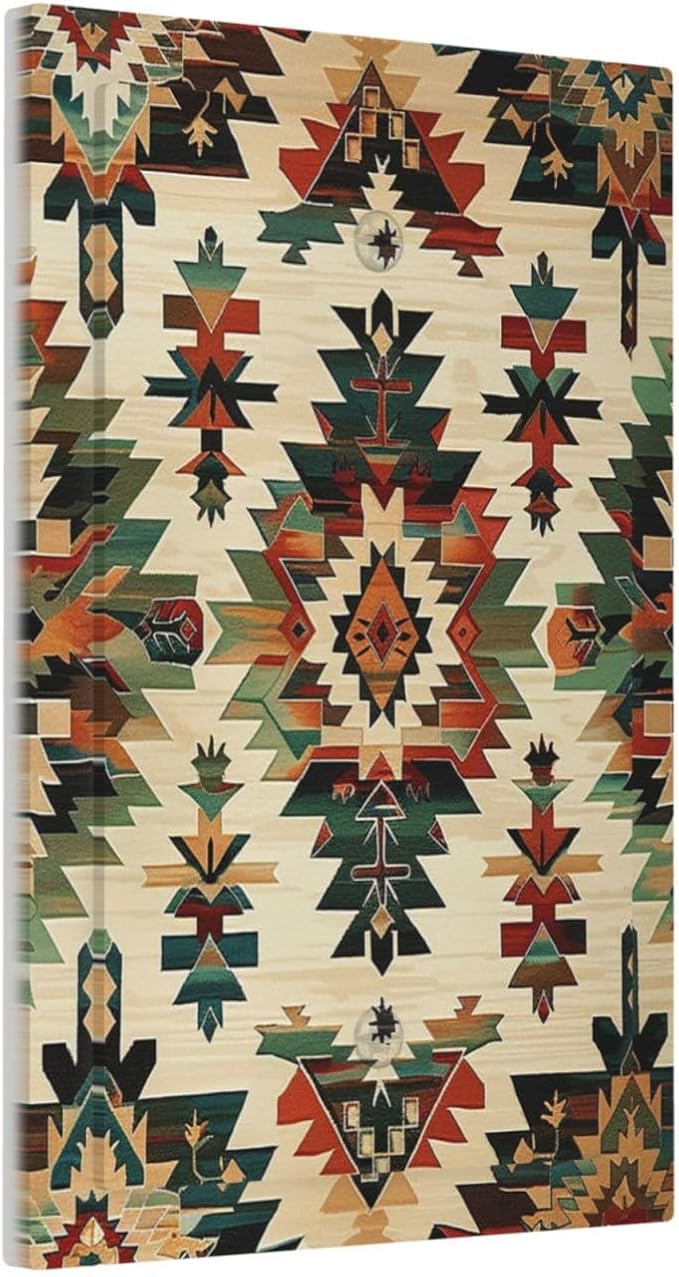 Light Switch Cover Plate Southwest Rustic American Indian Aztec Boho 1 Gang No Device Blank Electrical Wall Plates Faceplate Decorative Switch Plate for Bed Room living Room Decor