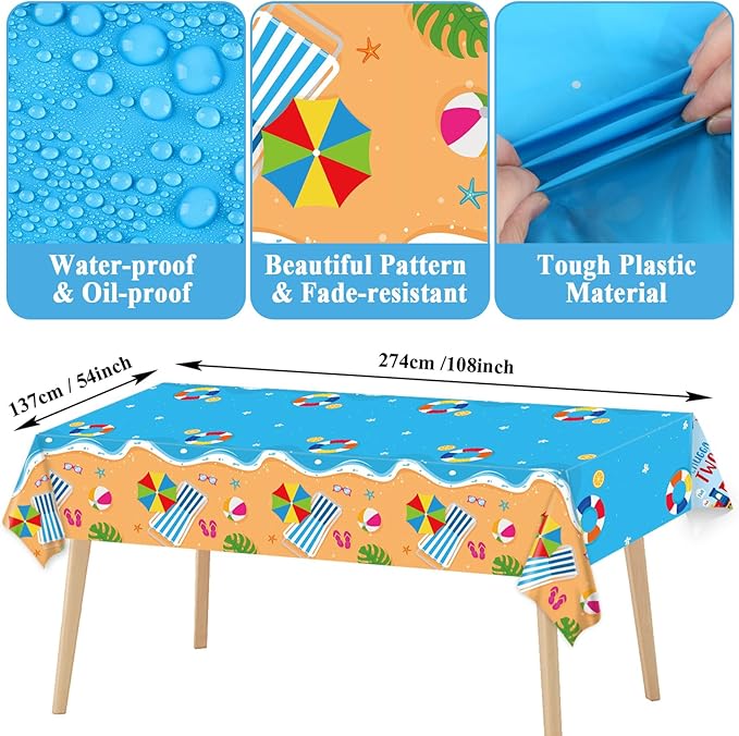 Summer Party Supplies Serves 24 Beach Luau Party Paper Plates Napkins Hawaiian Tablecloth Set Tableware Kit for Pool Party Birthday Tropical Dinner