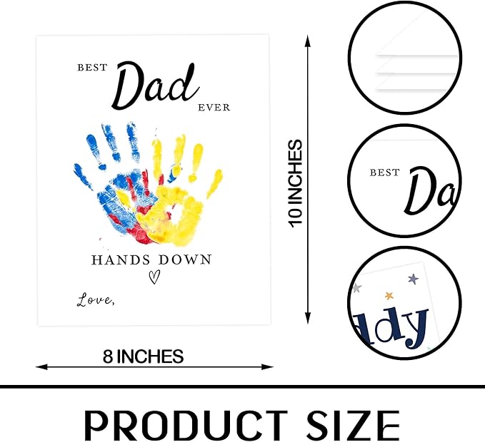 NELXI Funny fathers day card SET 3, handprint card for dad, best dad ever hands down gift, best dad ever gifts from kids, diy fathers day keepsake, family handprint kit, kids footprint craft