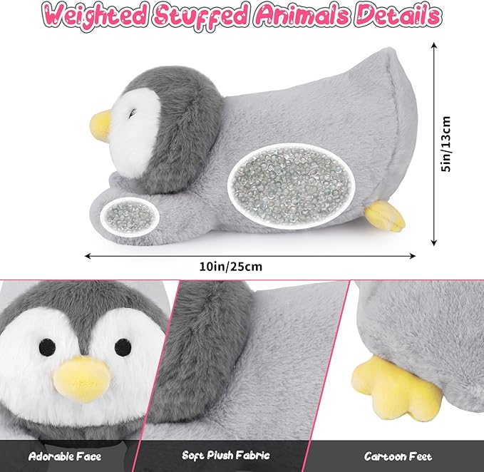 Weighted Penguin Stuffed Animal,10inch Weighted Plush Kawaii Penguin Stuffed Animal,Soft Penguin Plush Toy Huggable Weighted Plushie Pillow Gifts for Kids Girls Boys