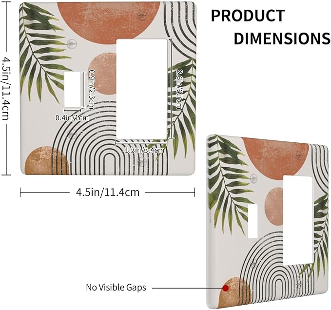Beautiful Boho Mid Century Large Archs Sun Leaves Plants Outlet Covers 1 Toggle 1 Rocker Combination Decorative Wall Plate Electrical Switch Plates Light Switch Cover Plate for Bedroom Living Room