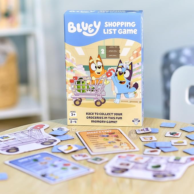 Bluey Shopping List Game, Join Bluey, Bingo, Bandit & Chilli On A Fun Supermarket Adventure, Race to Fill Your Trolley in This Fun Memory and Matching Game, for Ages 3+, 2-4 Players