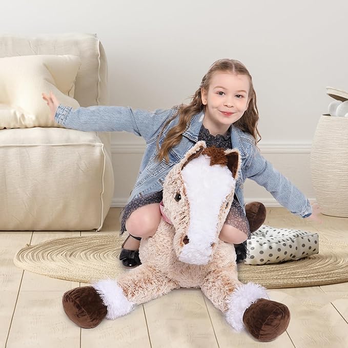 Tezituor 3ft Large Realistic Horse Stuffed Animal, 35.4 Inches Big Stuffed Pony Plush Toys for Ridding, Hugging Soft Horse Plush Theme Body Pillow Christmas Birthday Gift for Boys Girls