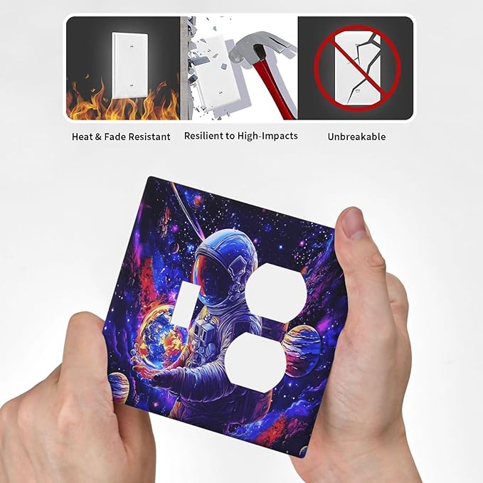 Astronaut Space Cool Galaxy Planet Wallplates 1 Toggle 1 Duplex Switch Plate Electrical GFCI Faceplate Decorative Light Switch Covers for Kids Room Nursery Decor