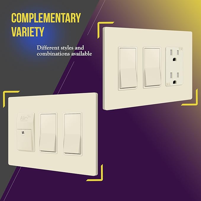 ENERLITES Screwless Decorator Wall Plates Child Safe Outlet Covers, Gloss Finish, Medium Size 3-Gang 4.88" H x 6.77" L, Unbreakable Polycarbonate Thermoplastic, SI8833M-LA, Light Almond