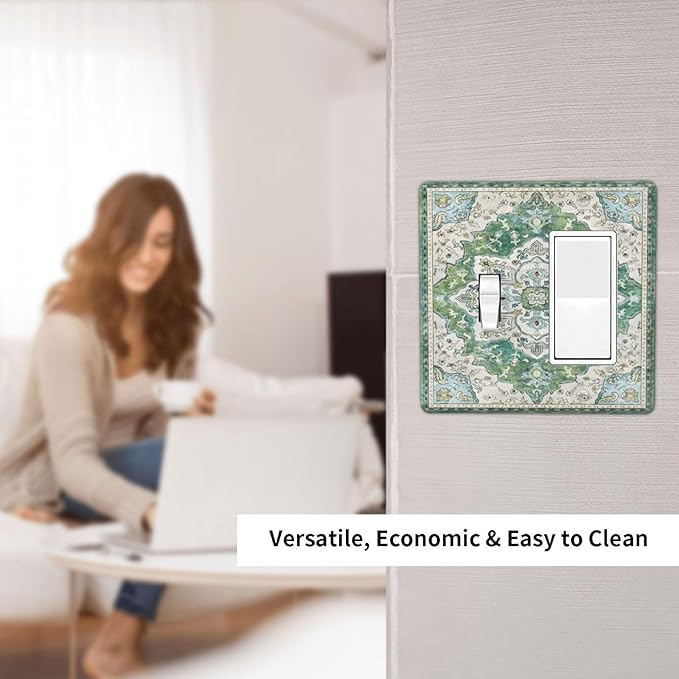 Sage Green Boho Vintage Floral Outlet Covers 1 Toggle 1 Rocker Combination Decorative Wall Plate Electrical Switch Plates Light Switch Cover Plate for Bedroom Living Room Decor