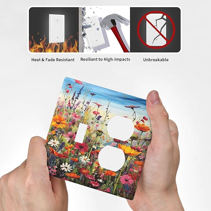Colorful Wildflowers Painting Floral Flower Wallplates 1 Toggle 1 Duplex Switch Plate Electrical GFCI Faceplate Decorative Light Switch Covers for Bedroom Living Room Decor