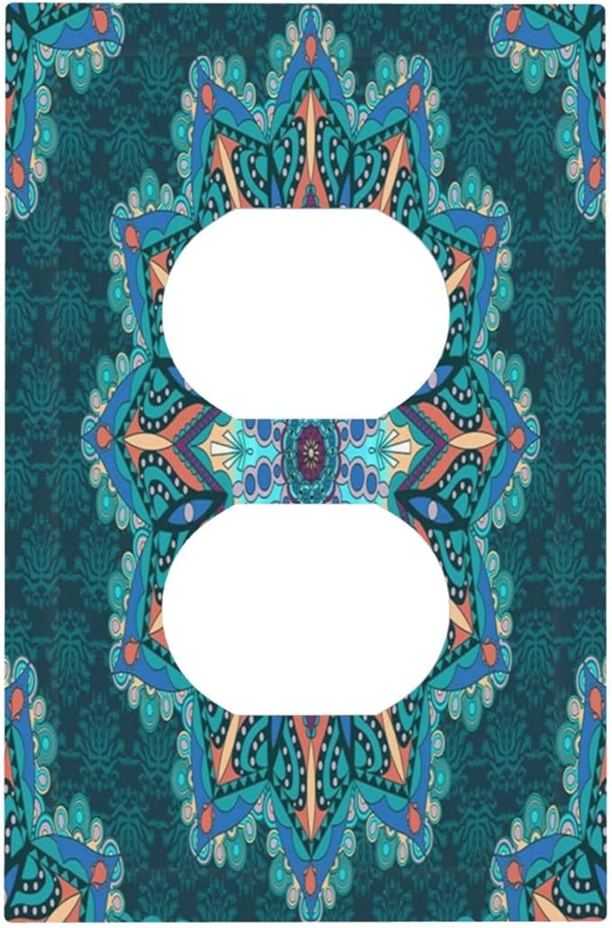 Outlet Covers Boho Hippie Colorful Mandala 1 Gang Duplex Light Switch Cover Plate Decorative Wall Plates Electrical Switchplate Receptacle Cover for Bathroom Home Decor