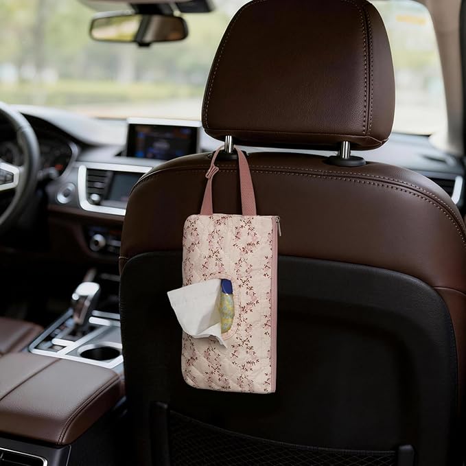 Quilted Baby Wipe Holder Quilted Wipe Pouch Portable Hanging Floral Wet Wipes Bag for Car, Stroller