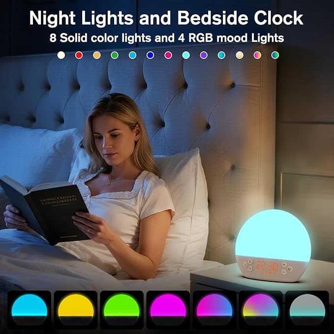 KEPLUG Wake Up Light Sunrise Alarm Clock,Digital Alarm Clocks Bedside Dimmable Night Light,White Noise Sound Machine 30 Soothing Sounds, Loud Alarm Clock for Heavy Sleepers Adults Kids,Ideal for Gift