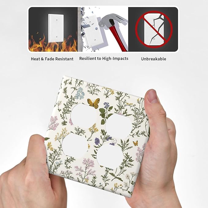 Outlet Covers Vintage Colorful Flowers Butterfly Floral 2 Gang Double Duplex Decorative Light Switch Covers Electrical Wallplates Socket Faceplate For Bed Room Living Room Decor
