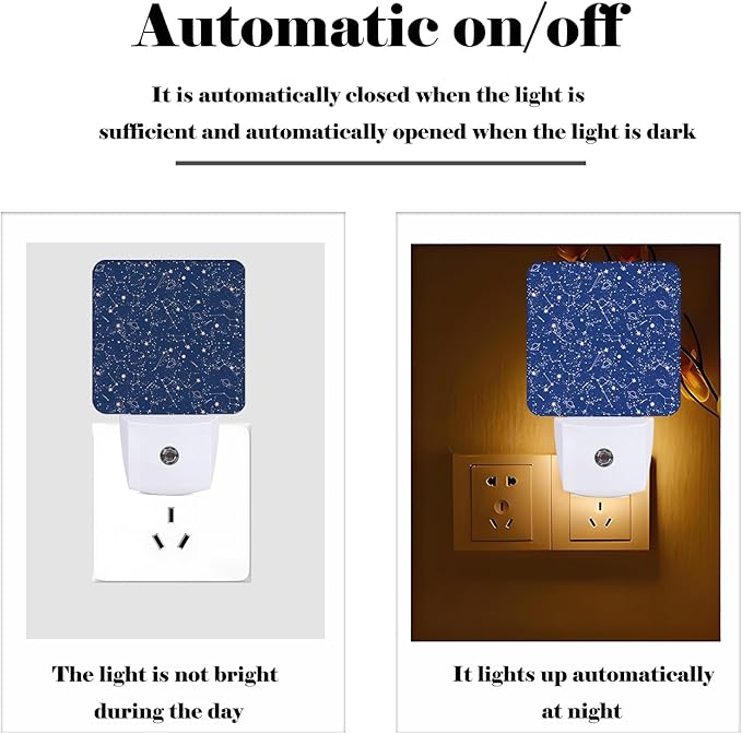 Star Map Night Light,Plug Into Wall for Boys Girls Bedroom Decorative Square Night Light Lamp 0.5w Sleep Friendly