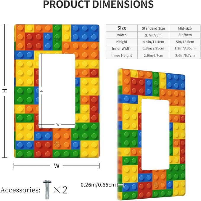 Colorful Bricks Single Gang Rocker Light Switch Cover Plates Decorative Outlet Covers, 1 Gang Rocker Wall Plate