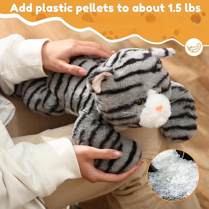 Libima 2 Pcs 16 Inch Cat Stuffed Animals 1.5 Lbs Orange Realistic Gray Cat Plush Toy Soft Stuffed Kitten Sensory Comfort Plush Throw Pillow for Adults Kids Christmas Birthday Gifts(Striped)
