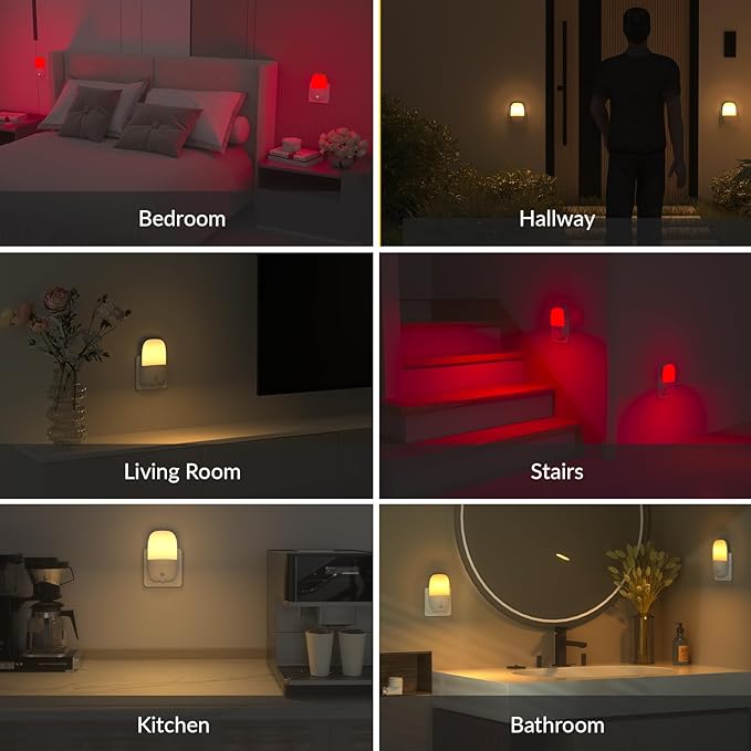 Klarlight 670nm Red LED Night Light for Sleep, Warm White Nightlight for Kid, Dusk to Dawn Sensor, Auto/On/Off Dimmable Night Lights Plug into Wall for Baby, Bedroom, Hallway, Bathroom, 0.5W(2 Pack)