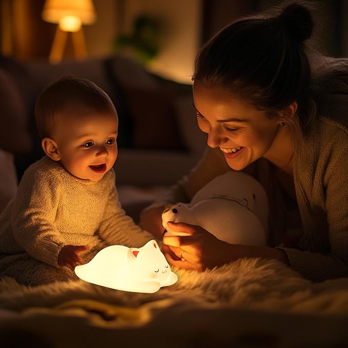 ZKLiLi Night Light for Kids Lamp, 16 Colors cat Lamp Cute, Dimmable Baby Night Lights for Nursery,Silicone Rechargeable Nightlight for Kids Room, Kawaii Room Decor (miyan-pamao-Remote)