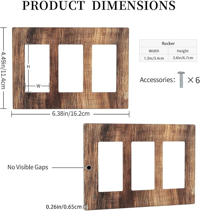 Light Switch Covers Vintage Rustic Brown Wood Grain 3 Gang Rocker Electrical GFCI Decorative Triple Outlet Wall Plate Cover Switchplate for Bedroom Farmhouse Decor