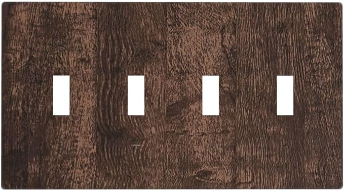 Brown Dark Wood Plank Rustic Vintage Print Light Switch Covers Quad Toggle Electrical Faceplate 4 Gang Wall Plate Decorative Switch Plates for Farmhouse Home Decor