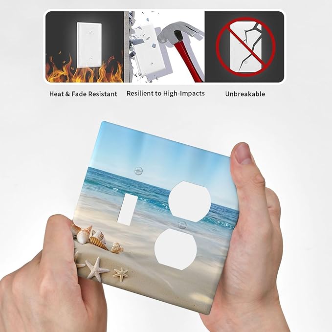 Outlet Covers Summer Beach Starfish Shells 2 Gang Combination 1 Toggle/1 Duplex Light Switch Cover Decorative Gfci Wall Plate Electrical Receptacle Switchplate Faceplate for Kitchen Decor