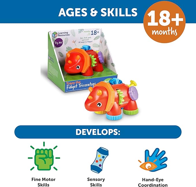 Learning Resources Tracy the Fidget Triceratops - Toddler Montessori Toys, Stacking Shape, Gifts For Boys And Girls, Sorting And Matching Skill Activities, Educational Games, Ages 18 Months+