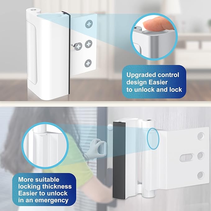 Door Reinforcement Lock Withstands 800lbs of Force - White Extra Proof Door Lock for Kids Safety Drilling Required, Prevents Unauthorized Entry, Add a Door Security Lock for Home Safety & Privacy