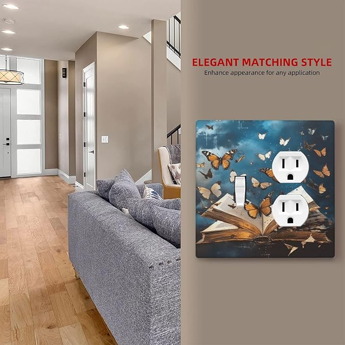 Decorative Art Light Switch Covers Butterflies from the Book 2 Gang Single Toggle Duplex Combination Electrical Faceplate Switchplate Wall Plate for Home Decor