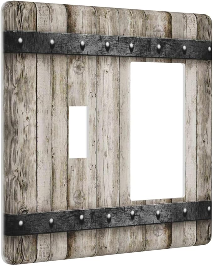 Rustic Vintage Brown Wood Plank 2 Gang Single Toggle/Rocker Combination Light Switch Cover Decorative Wall Plate Cover Electrical Faceplate Art Decor