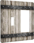Rustic Vintage Brown Wood Plank 2 Gang Single Toggle/Rocker Combination Light Switch Cover Decorative Wall Plate Cover Electrical Faceplate Art Decor