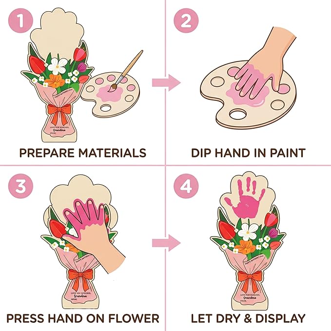 HYPERI DIY Mothers Day Crafts for Kids Handprint Art, Handprints Wooden Rose Flower Bouquet, Mothers Day Gifts for Mom from Kids, for Grandma from Grandkids, Mothers Day Keepsake Craft (Grandma)