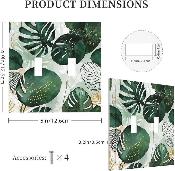 Decorative Switch Plates Boho Tropical Leaves 2 Gang Double Toggle Outlet Light Switch Cover Wall Plate Electrical Faceplate for Bedroom Bathroom Decor
