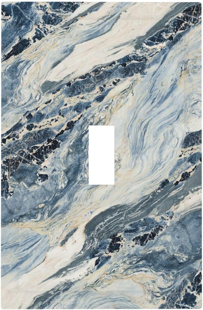 Decorative Light Switch Cover Blue Grey Marbling Modern Abstract Design 1 Gang Single Toggle Decorator Outlet Wall Plate Device Electrical Faceplate Switchplates for Bedroom living Room