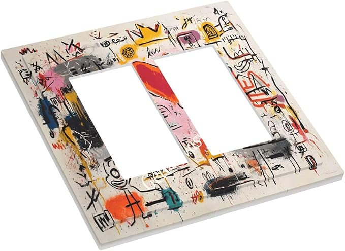 Colorful Graffiti Street Art Banksy Prints Decorative Outlet Covers 2 Gang Double GFCI Rocker Electrical Wall Panels Light Switch Cover Plate for Kids Room Office Decor