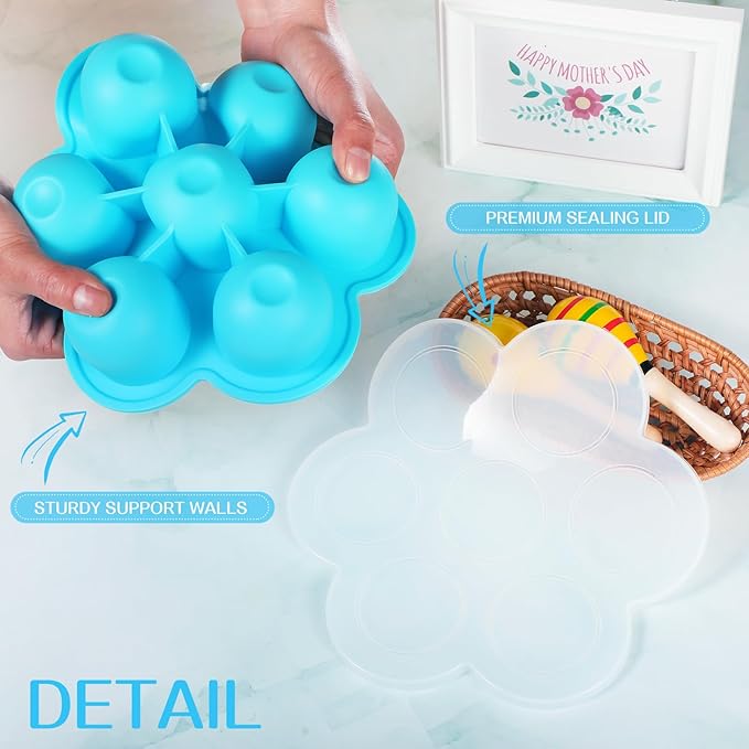 Potchen 4 Pcs Silicone Baby Food Freezer Tray with Lid Stackable Reusable 2.5oz Silicone Baby Food Freezer Molds Storage Tray for Homemade Egg Bite Vegetable Fruit Purees Breastmilk(Blue)